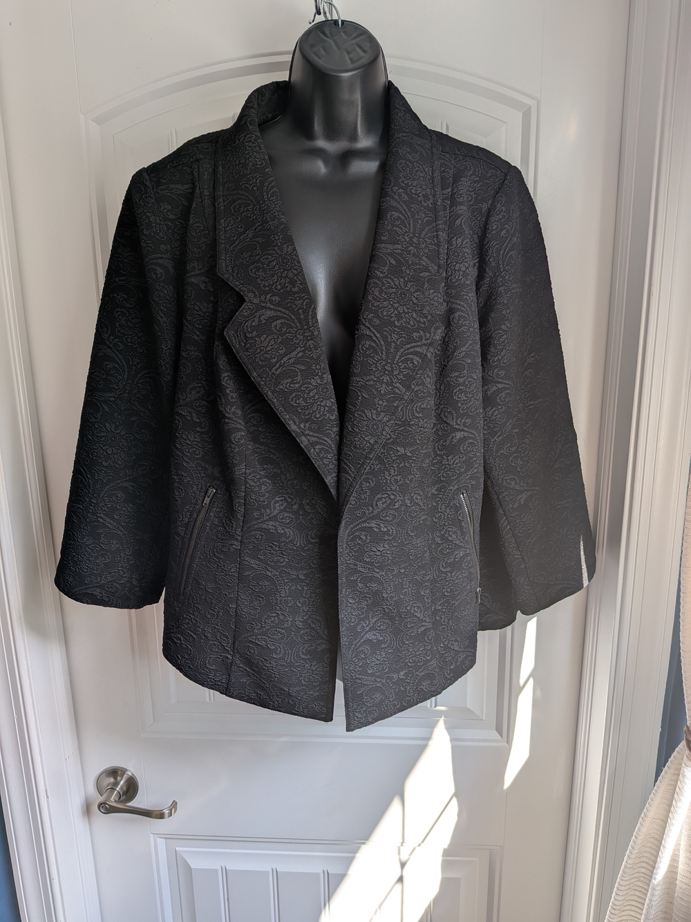 Roz & Ali Black Brocade Open Front Blazer Jacket 2X